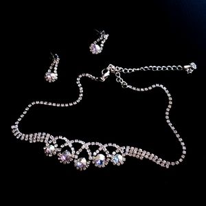 Cubic Zirconia & Rhinestone Choker/Earring Set